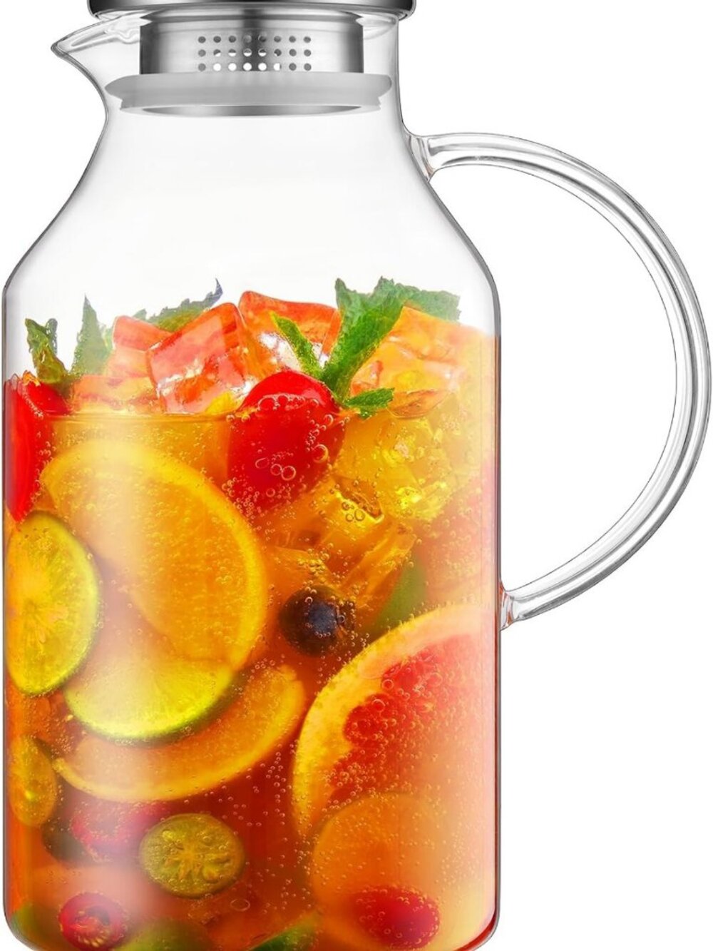3L Glass Pitcher with Lid & Handle - Versatile Water Carafe for Fridge, Iced Tea